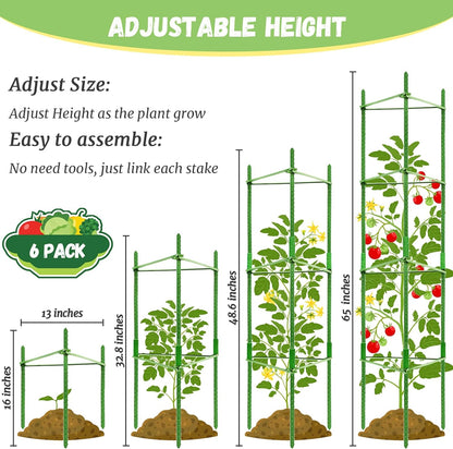 6 Pack Tomato Cage for Garden, Up to 48Inch Sturdy Tomato Trellis