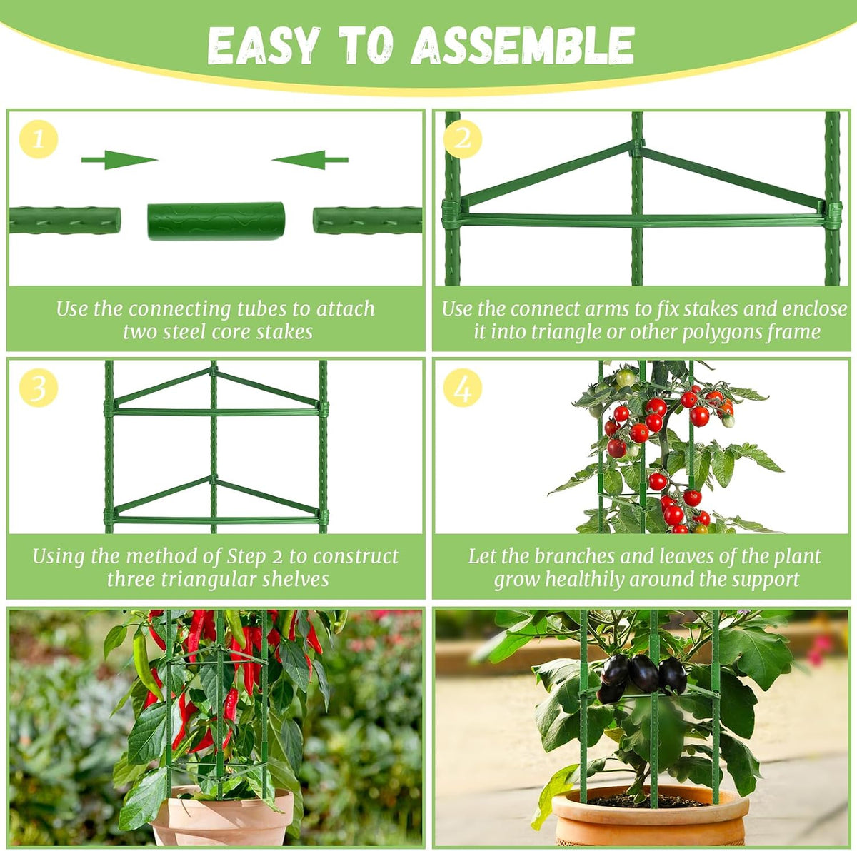 6 Pack Tomato Cage for Garden, Up to 48Inch Sturdy Tomato Trellis