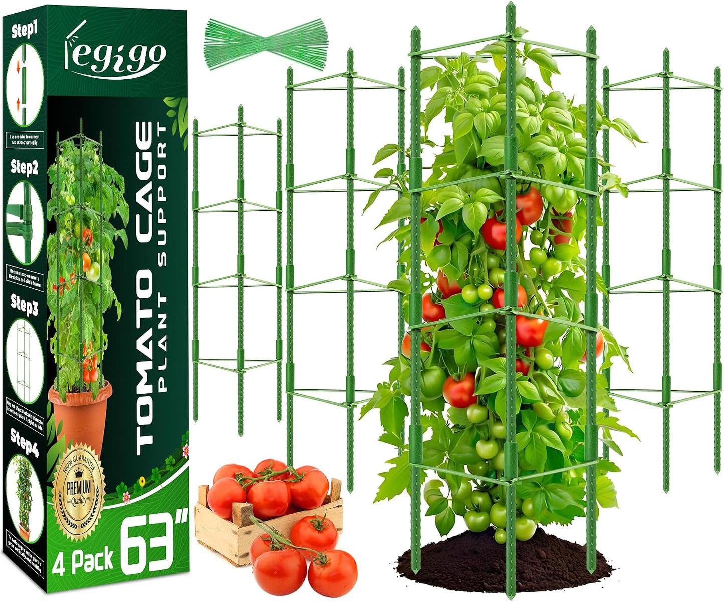 6 Pack Tomato Cage for Garden, Up to 48Inch Sturdy Tomato Trellis