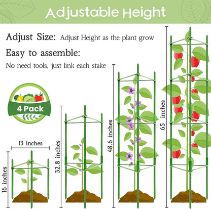 6 Pack Tomato Cage for Garden, Up to 48Inch Sturdy Tomato Trellis