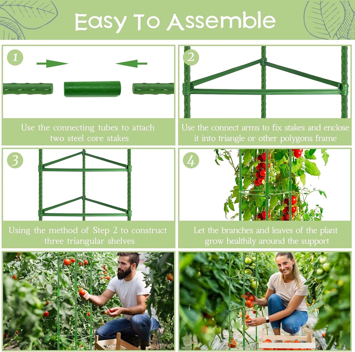 6 Pack Tomato Cage for Garden, Up to 48Inch Sturdy Tomato Trellis
