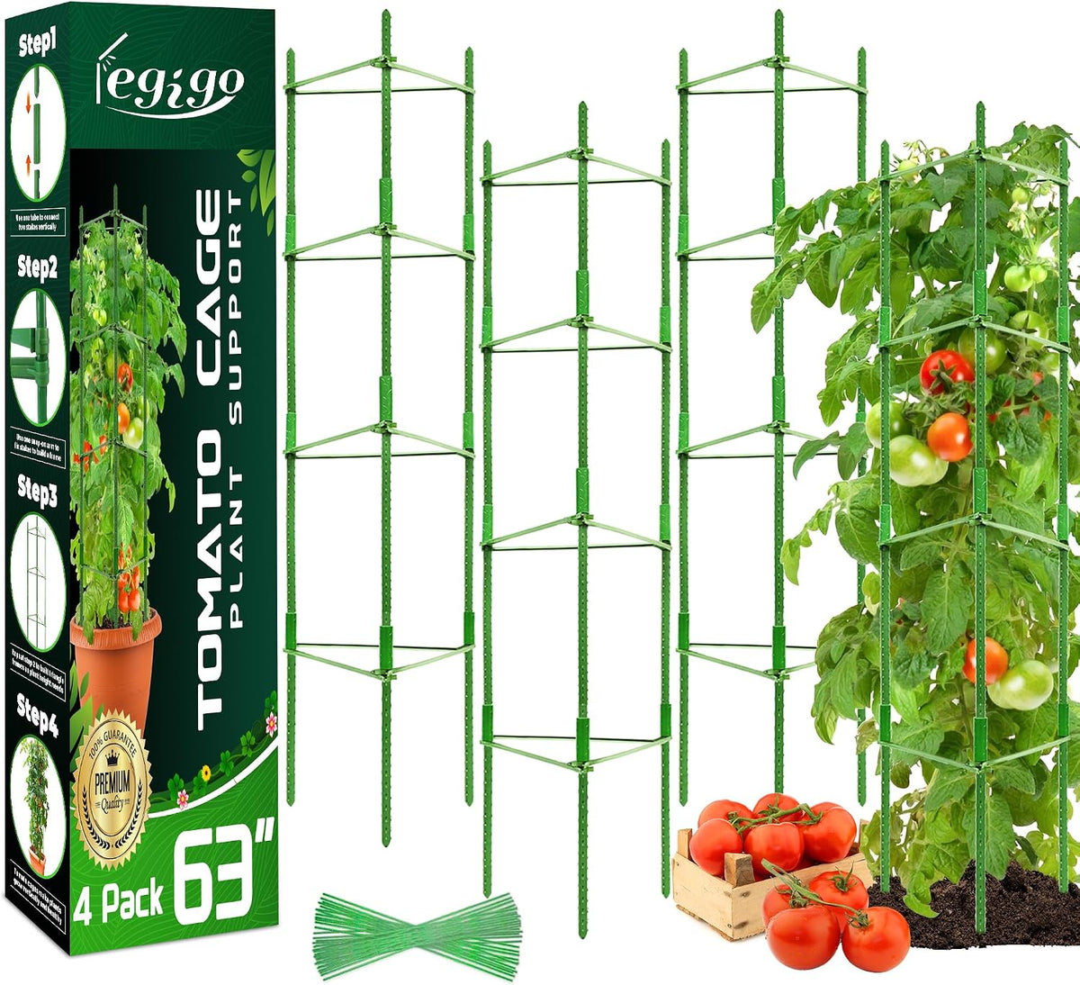 6 Pack Tomato Cage for Garden, Up to 48Inch Sturdy Tomato Trellis
