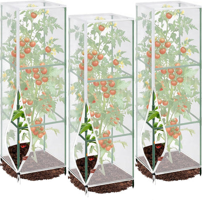 3 Pcs Garden Bird Net Cover for Square Tomato Cage, 59"x17.7" Insect Bird Barrier Tomato Cage Net with Zipper & Drawstring, Tomato Netting Protection Cover for Protecting,Cucumber from Birds, Insects