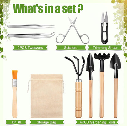8 Sets Kids Mini Gardening Tools with Storage Bags Succulent Potting Planting Kit Indoor with Metal Rake Trowel and Shovel Small Gardening Tools for Cultivating Weeding Transplanting