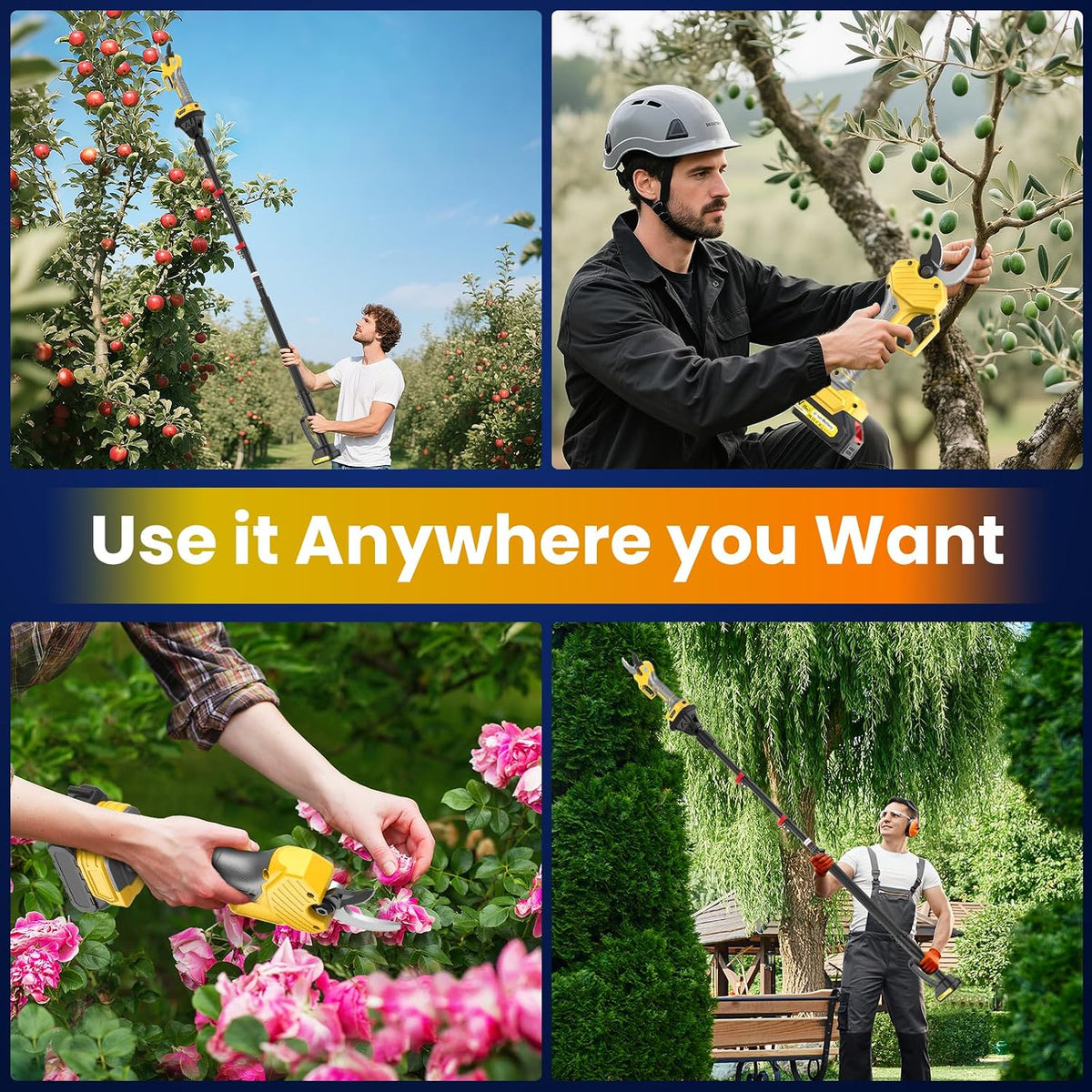 Electric Pruning Shears with Pole, 8.2FT Hight 1000W Motor Cut Size 2.7 In