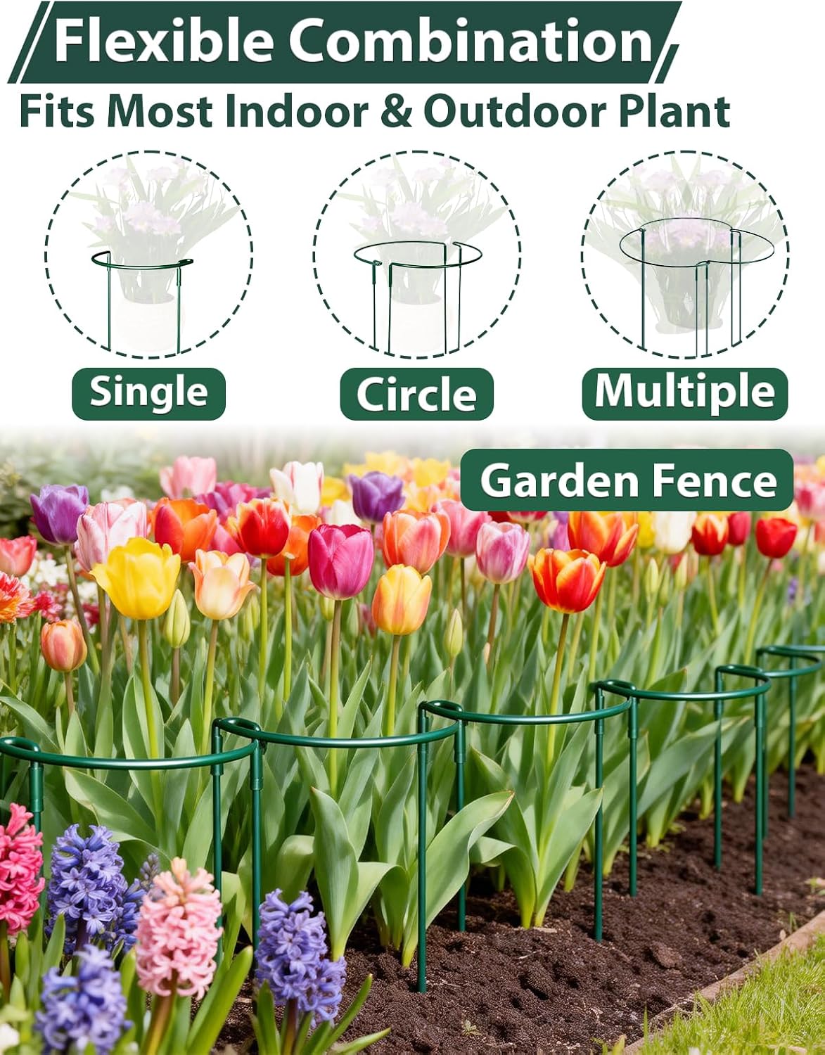 6 Pack 10" W x 16" H Plant Half Round Metal Support Stakes