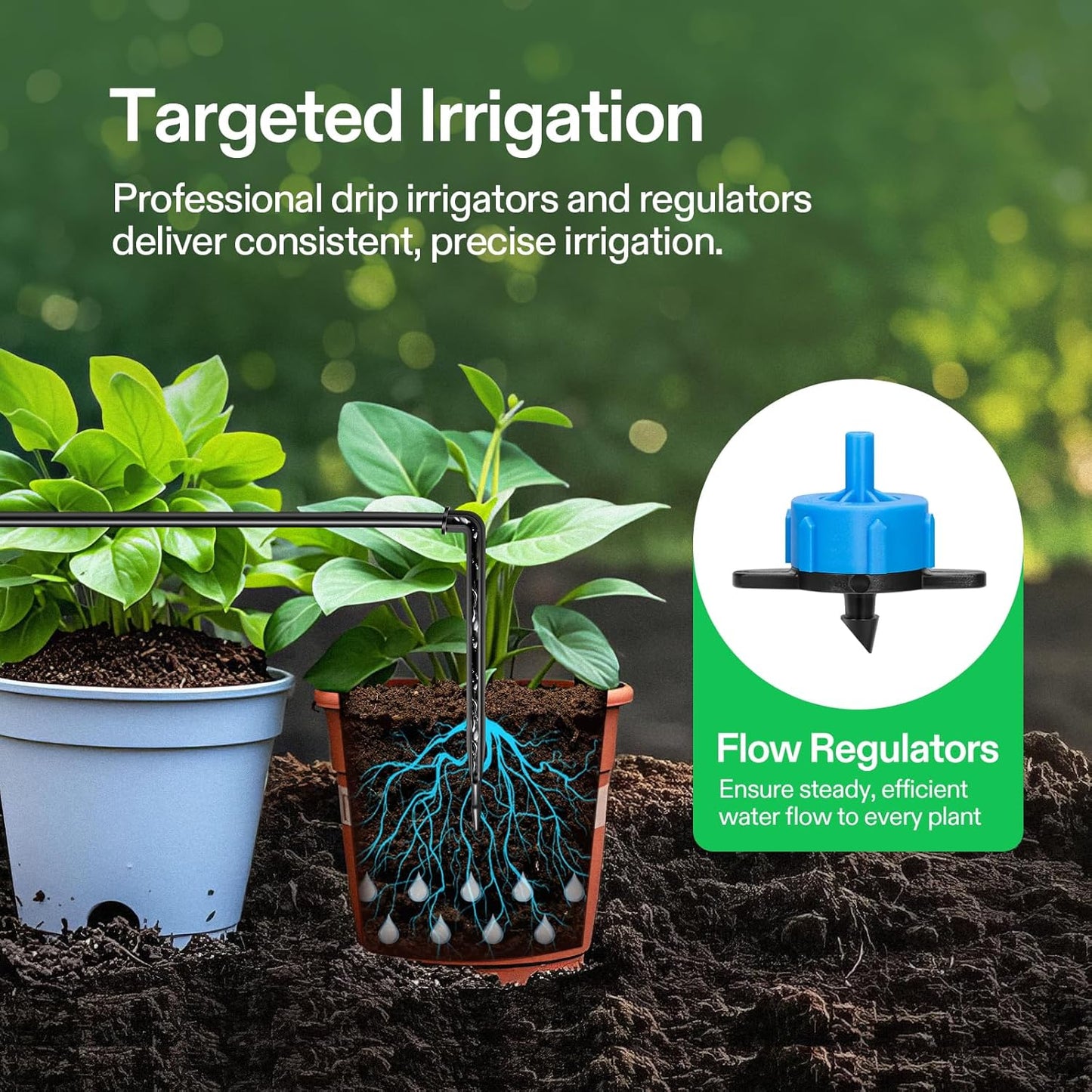 Professional Automatic Drip Irrigation Kits, 15W Output, All in One Professional Grow Kit- Includes Pump, Timer and Regulator, 8 Drip Emitters Garden Plant Watering System Indoor Outdoor