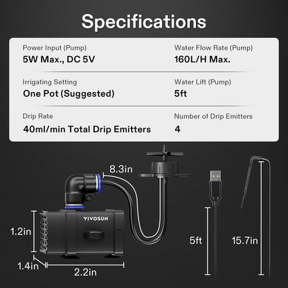 Professional Automatic Drip Irrigation Kits, 15W Output, All in One Professional Grow Kit- Includes Pump, Timer and Regulator, 8 Drip Emitters Garden Plant Watering System Indoor Outdoor