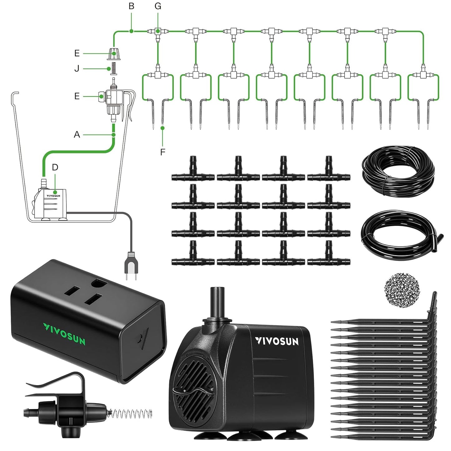 Professional Automatic Drip Irrigation Kits, 15W Output, All in One Professional Grow Kit- Includes Pump, Timer and Regulator, 8 Drip Emitters Garden Plant Watering System Indoor Outdoor