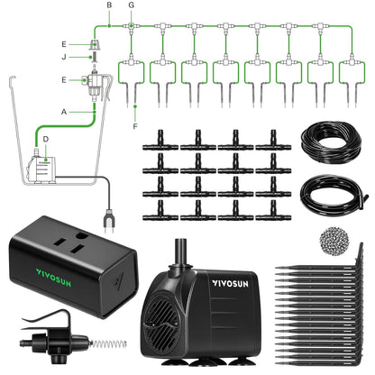 Professional Automatic Drip Irrigation Kits, 15W Output, All in One Professional Grow Kit- Includes Pump, Timer and Regulator, 8 Drip Emitters Garden Plant Watering System Indoor Outdoor