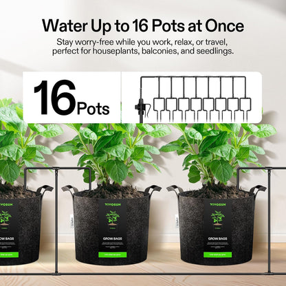 Professional Automatic Drip Irrigation Kits, 15W Output, All in One Professional Grow Kit- Includes Pump, Timer and Regulator, 8 Drip Emitters Garden Plant Watering System Indoor Outdoor