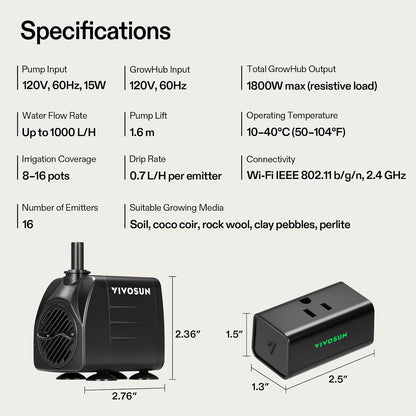 Professional Automatic Drip Irrigation Kits, 15W Output, All in One Professional Grow Kit- Includes Pump, Timer and Regulator, 8 Drip Emitters Garden Plant Watering System Indoor Outdoor