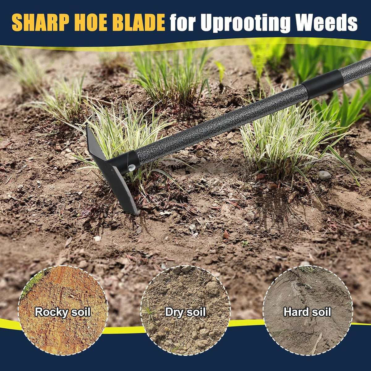 Extra-Sharp Triangular Hoe - Heavy Duty Gardening & Construction Tool with 15"-60" Adjustable Stainless Steel Pole, Detachable Design for Digging, Weeding, Trenching