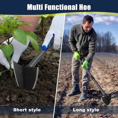 Extra-Sharp Triangular Hoe - Heavy Duty Gardening & Construction Tool with 15"-60" Adjustable Stainless Steel Pole, Detachable Design for Digging, Weeding, Trenching