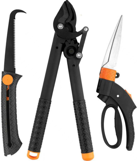 3 Piece Garden Tool Set, Lopper, 360° Grass Shears & Retractable Saw