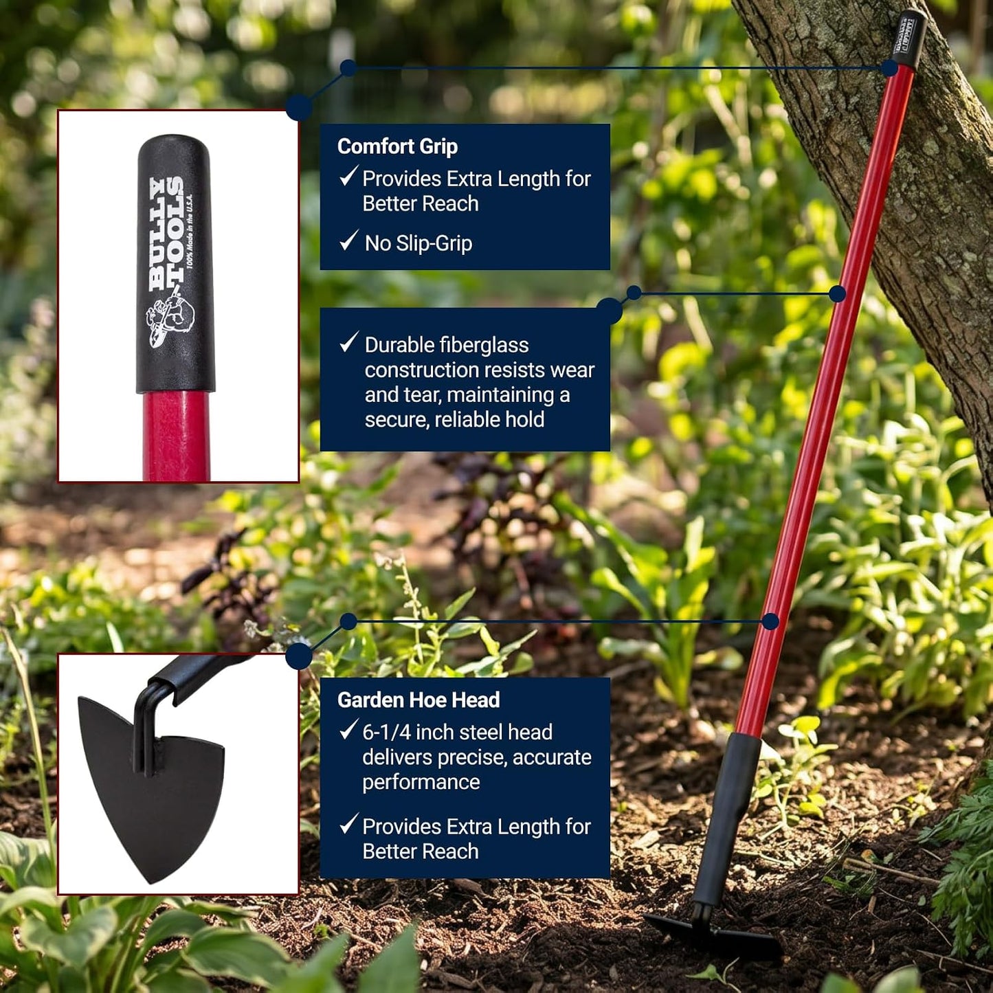 Warren Hoe Professional 12-Gauge 6.25-Inch Garden Hoe Tool with Fiberglass Handle, Commercial Strength, Gardening Tools, 100% Made in The USA