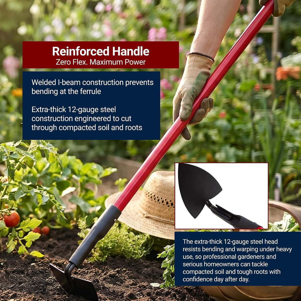Warren Hoe Professional 12-Gauge 6.25-Inch Garden Hoe Tool with Fiberglass Handle, Commercial Strength, Gardening Tools, 100% Made in The USA