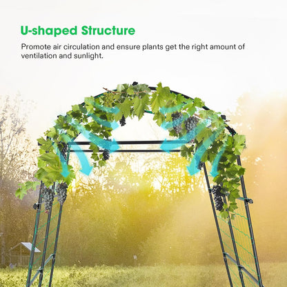 7Ft. Arch Trellis for Climbing Plants, 7 x 6 x 7ft Tall Metal Tunnel Trellis, Lightweight Metal Plant Support Archway with Nylon Netting for Climbing Vine, Vegetables, Fruits, Flowers, Black