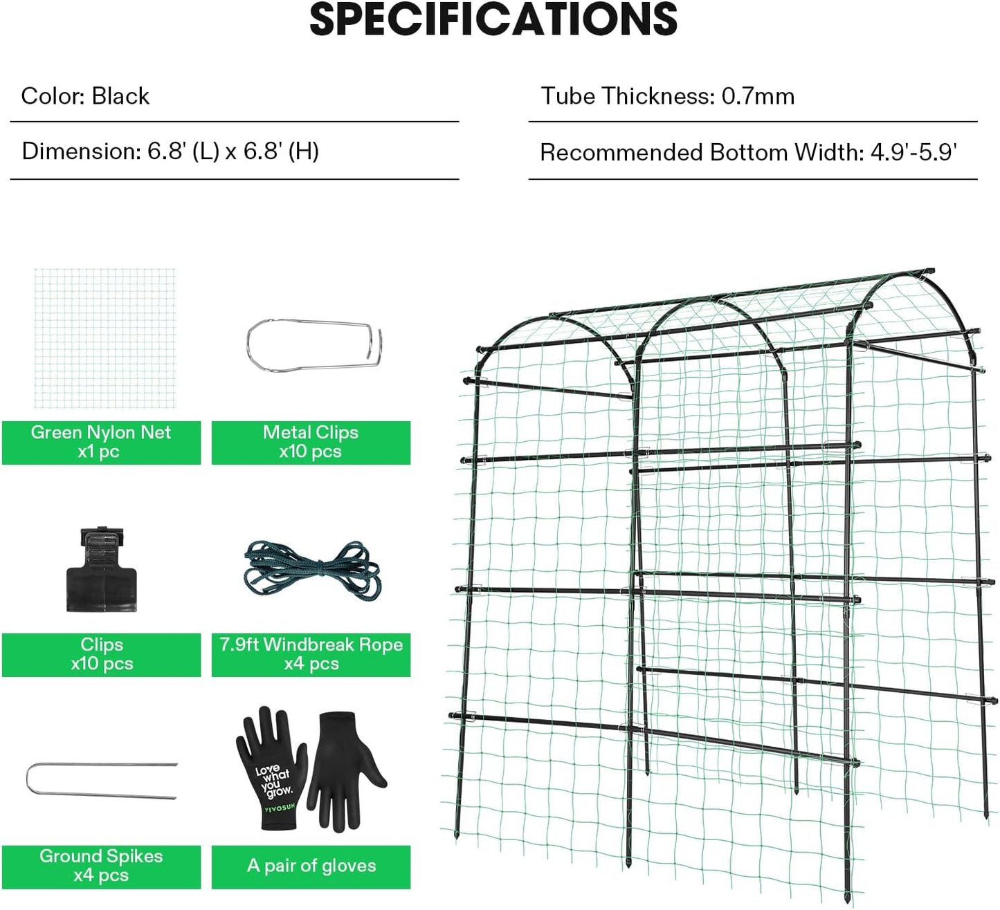 7Ft. Arch Trellis for Climbing Plants, 7 x 6 x 7ft Tall Metal Tunnel Trellis, Lightweight Metal Plant Support Archway with Nylon Netting for Climbing Vine, Vegetables, Fruits, Flowers, Black