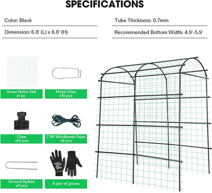 7Ft. Arch Trellis for Climbing Plants, 7 x 6 x 7ft Tall Metal Tunnel Trellis, Lightweight Metal Plant Support Archway with Nylon Netting for Climbing Vine, Vegetables, Fruits, Flowers, Black
