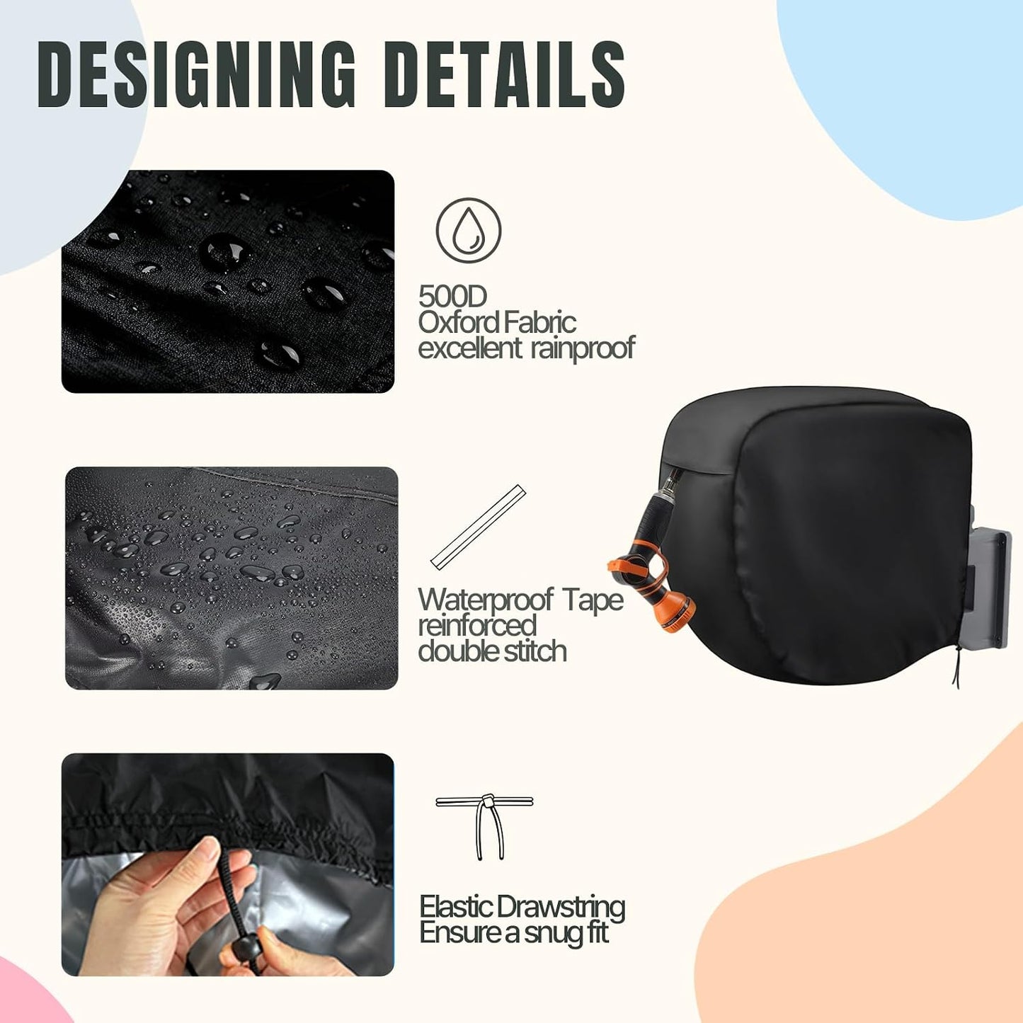 Hose Reel Cover 500D Waterproof 23.6x12.6x21.65in Black