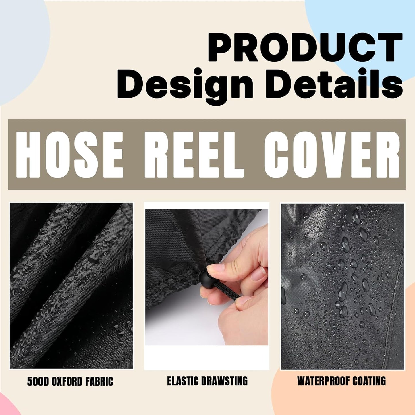 Hose Reel Cover 500D Waterproof 23.6x12.6x21.65in Black