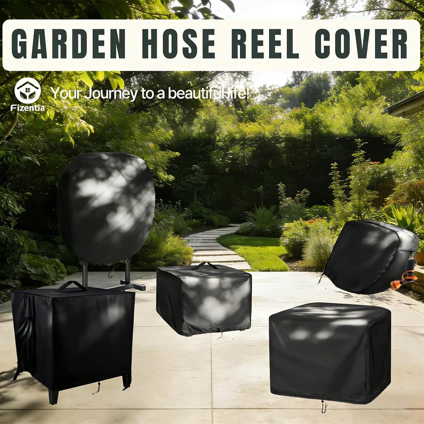 Hose Reel Cover 500D Waterproof 23.6x12.6x21.65in Black
