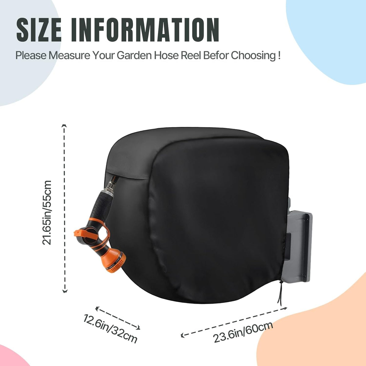 Hose Reel Cover 500D Waterproof 23.6x12.6x21.65in Black