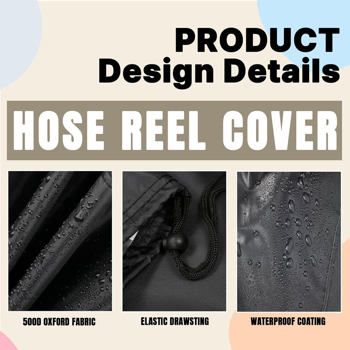 Hose Reel Cover 500D Waterproof 23.6x12.6x21.65in Black