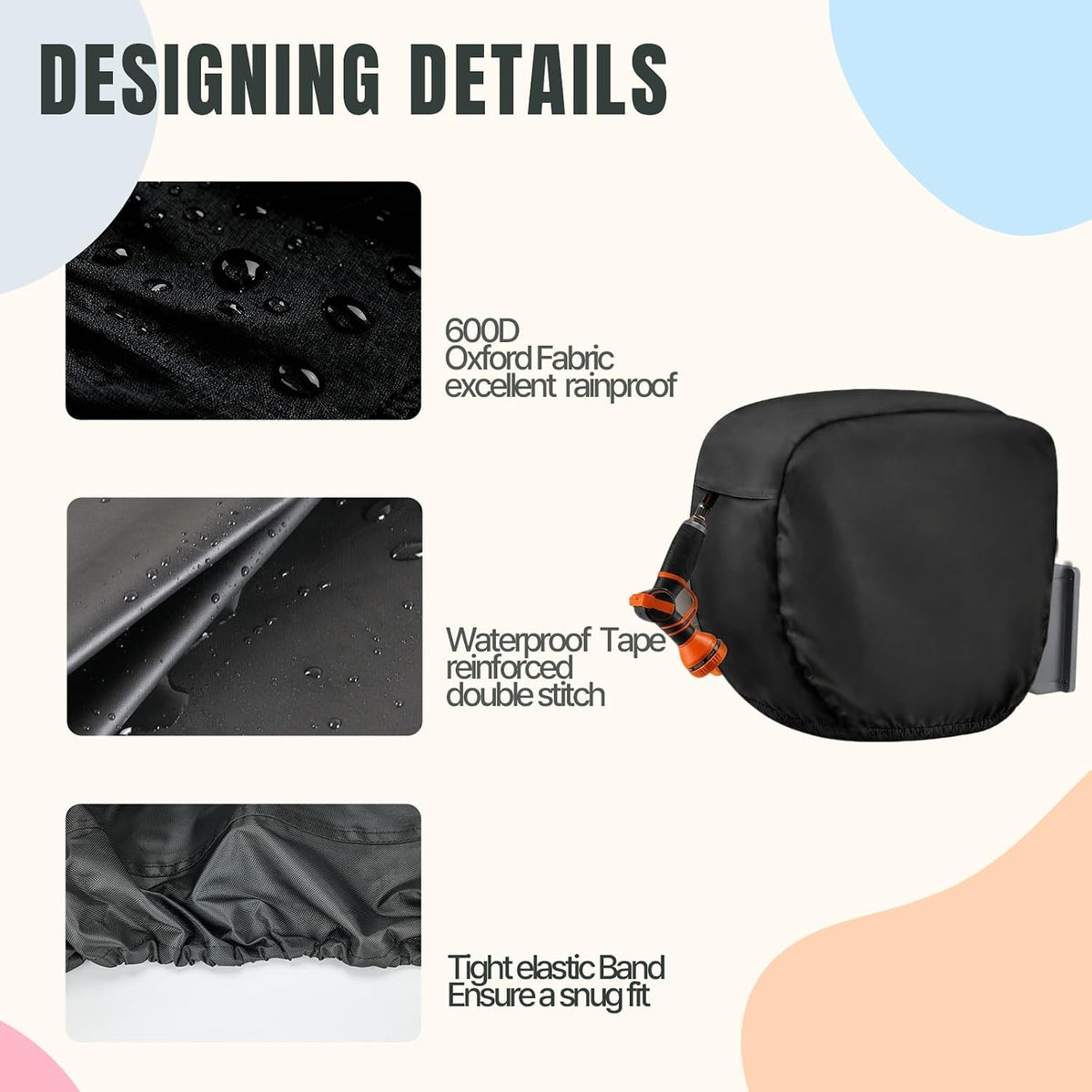 Hose Reel Cover 500D Waterproof 23.6x12.6x21.65in Black