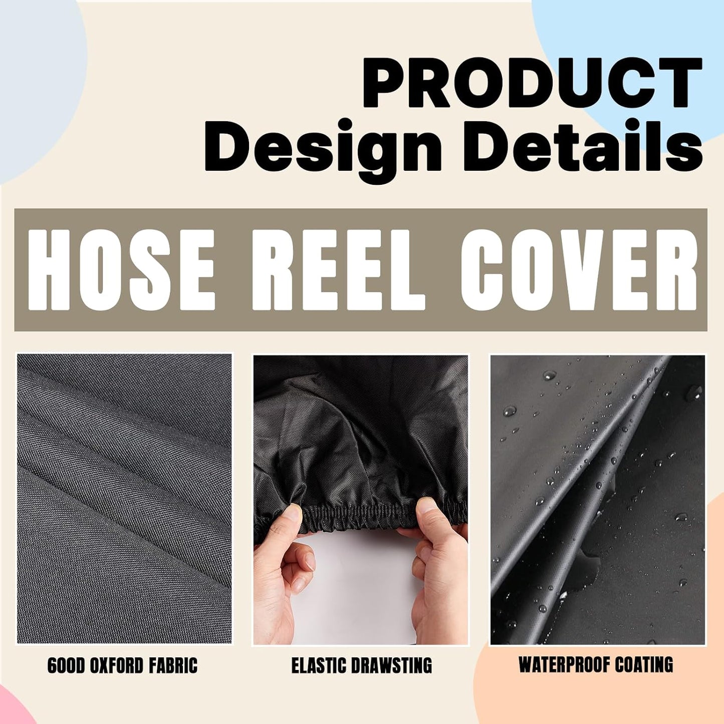 Hose Reel Cover 500D Waterproof 23.6x12.6x21.65in Black
