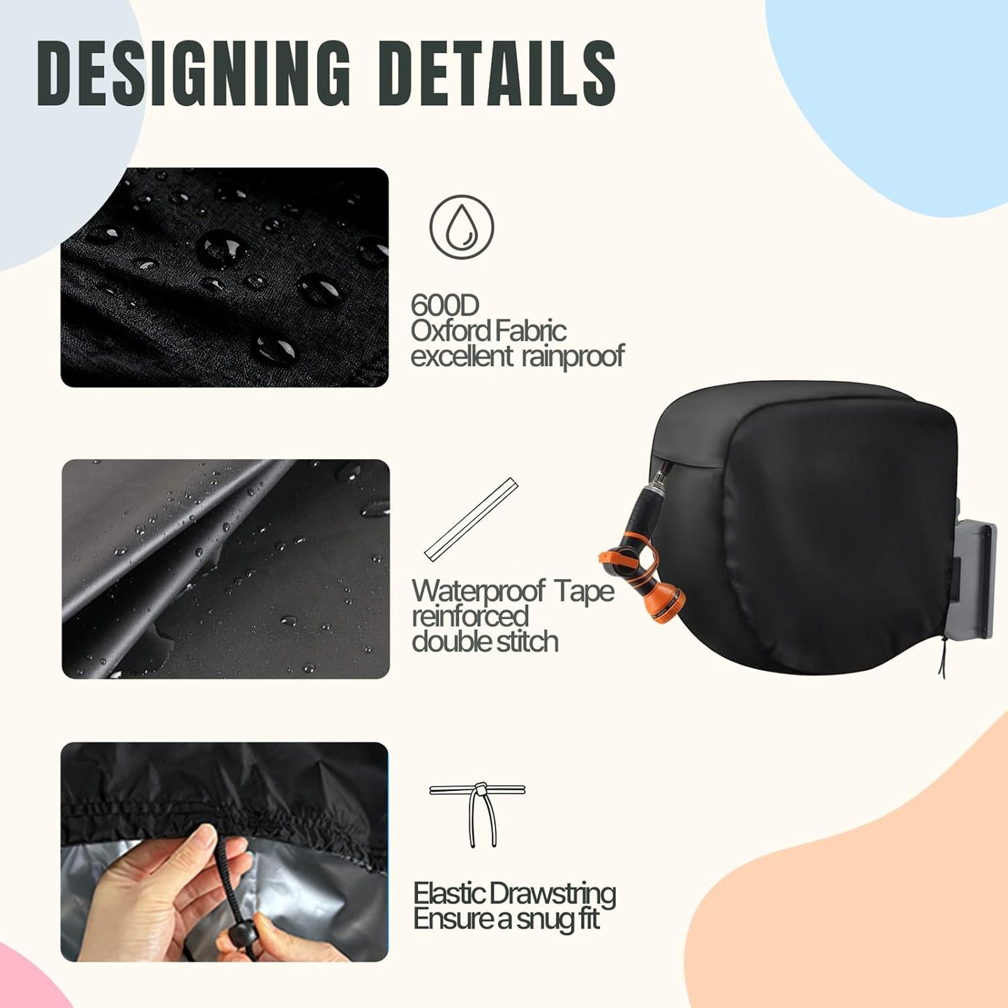 Hose Reel Cover 500D Waterproof 23.6x12.6x21.65in Black