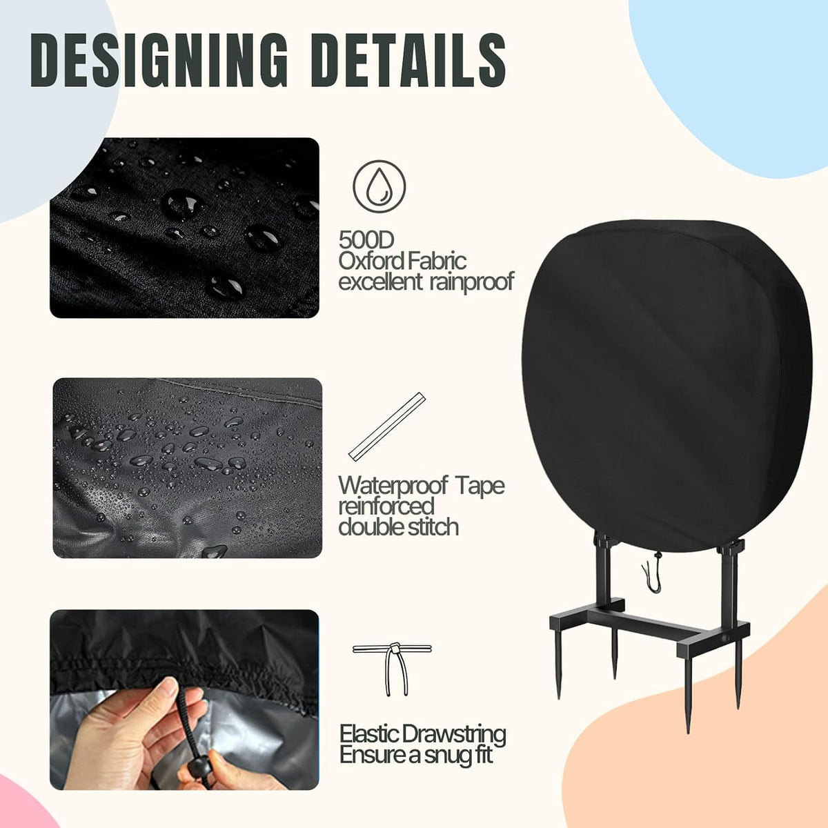 Hose Reel Cover 500D Waterproof 23.6x12.6x21.65in Black