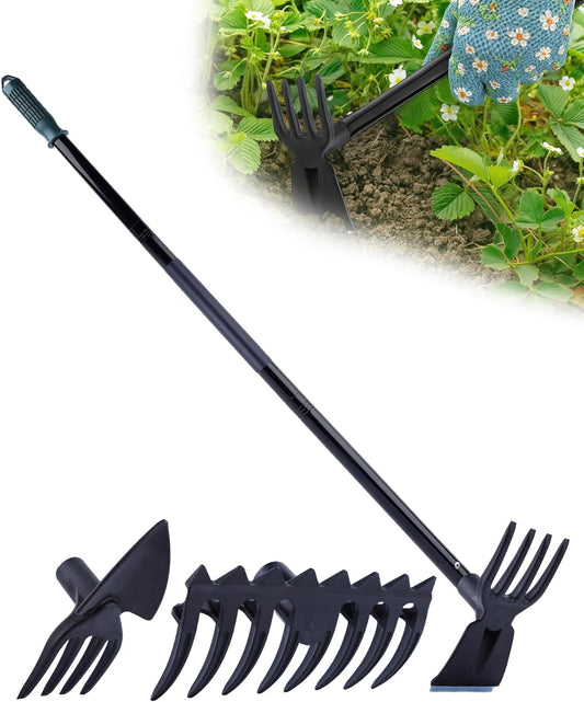 5-in-1 Garden Hoe with Adjustable Handle, Heavy-Duty Interchangeable Weeding Tool Set – 37" to 50" Extension for Gardening, Camping, and Outdoor Digging