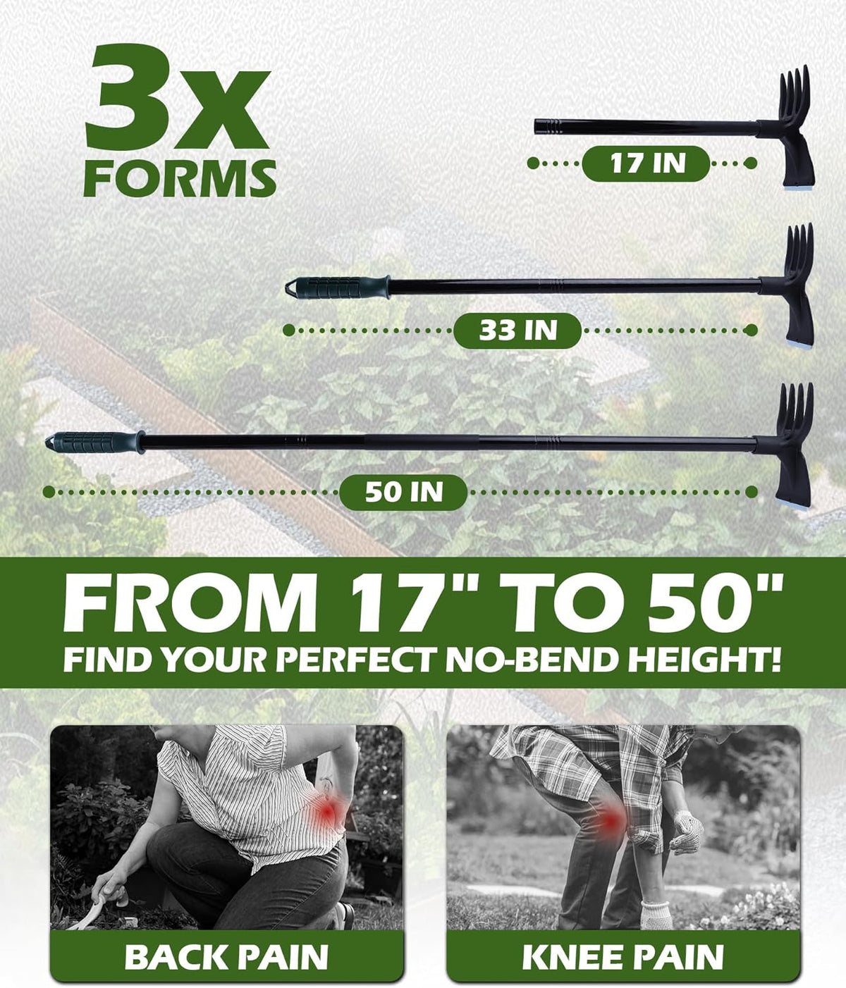 5-in-1 Garden Hoe with Adjustable Handle, Heavy-Duty Interchangeable Weeding Tool Set – 37" to 50" Extension for Gardening, Camping, and Outdoor Digging