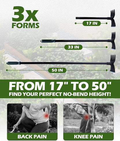 5-in-1 Garden Hoe with Adjustable Handle, Heavy-Duty Interchangeable Weeding Tool Set – 37" to 50" Extension for Gardening, Camping, and Outdoor Digging