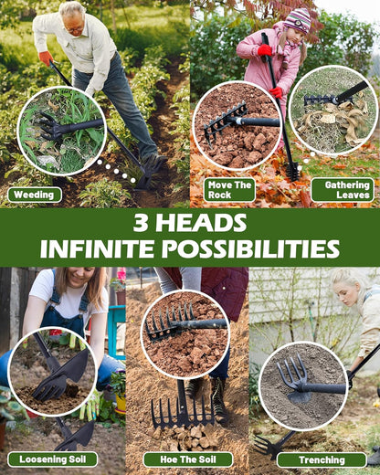 5-in-1 Garden Hoe with Adjustable Handle, Heavy-Duty Interchangeable Weeding Tool Set – 37" to 50" Extension for Gardening, Camping, and Outdoor Digging
