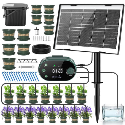 Solar Drip Irrigation System Kit, Auto Plant Waterer for 15 Pots
