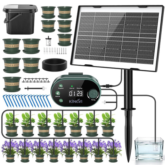 Solar Drip Irrigation System Kit, Auto Plant Waterer for 15 Pots