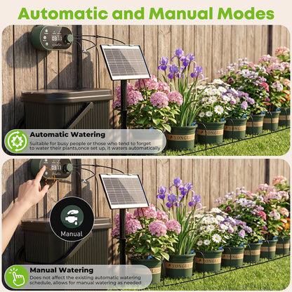 Solar Drip Irrigation System Kit, Auto Plant Waterer for 15 Pots