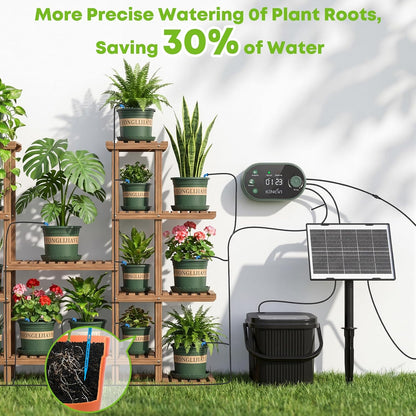 Solar Drip Irrigation System Kit, Auto Plant Waterer for 15 Pots
