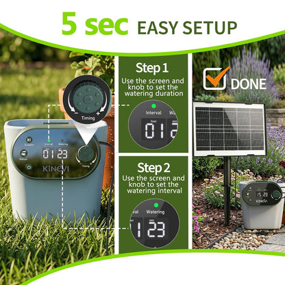 Solar Drip Irrigation System Kit, Auto Plant Waterer for 15 Pots