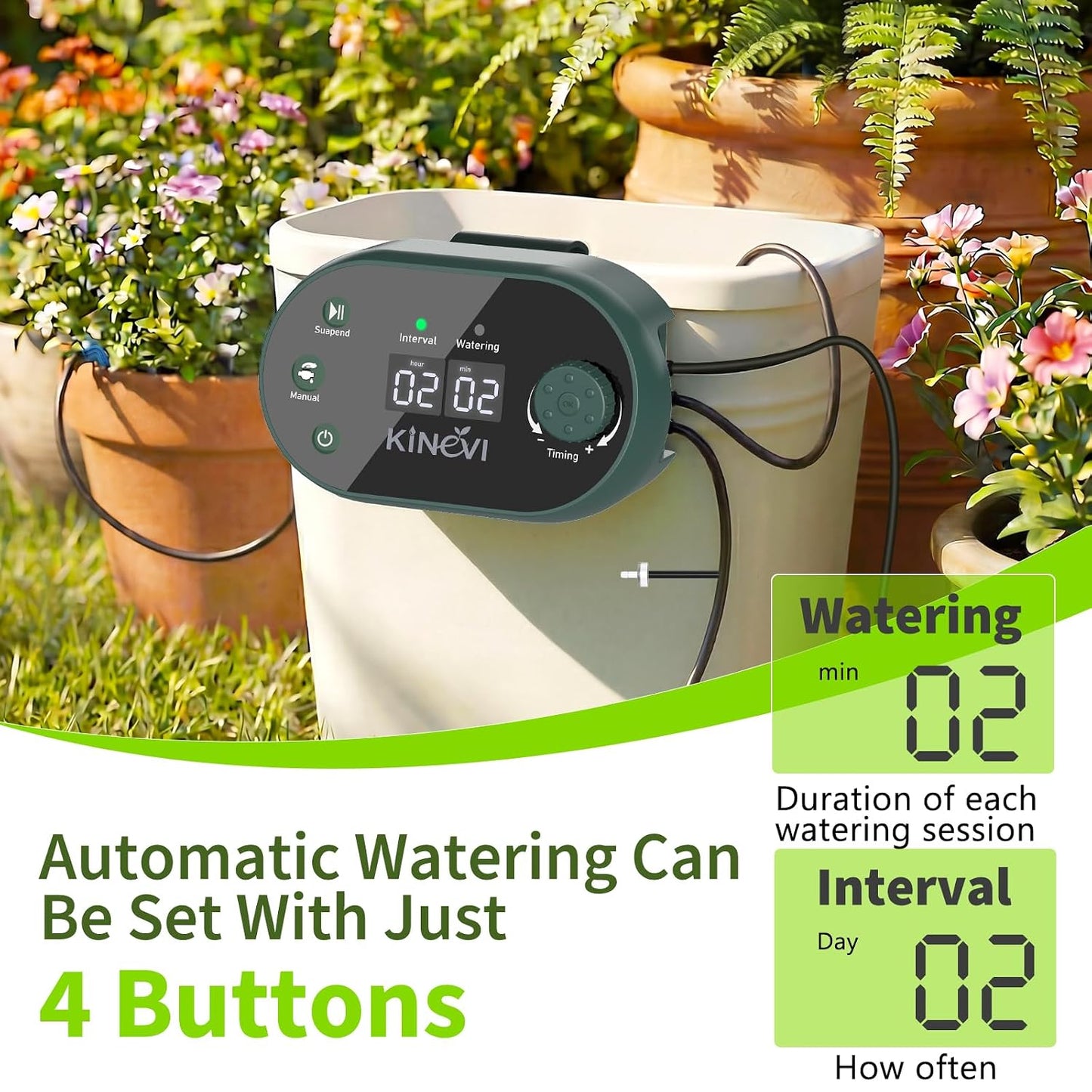 Solar Drip Irrigation System Kit, Auto Plant Waterer for 15 Pots