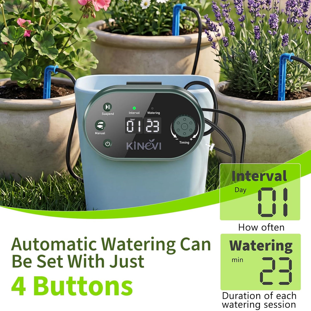 Solar Drip Irrigation System Kit, Auto Plant Waterer for 15 Pots