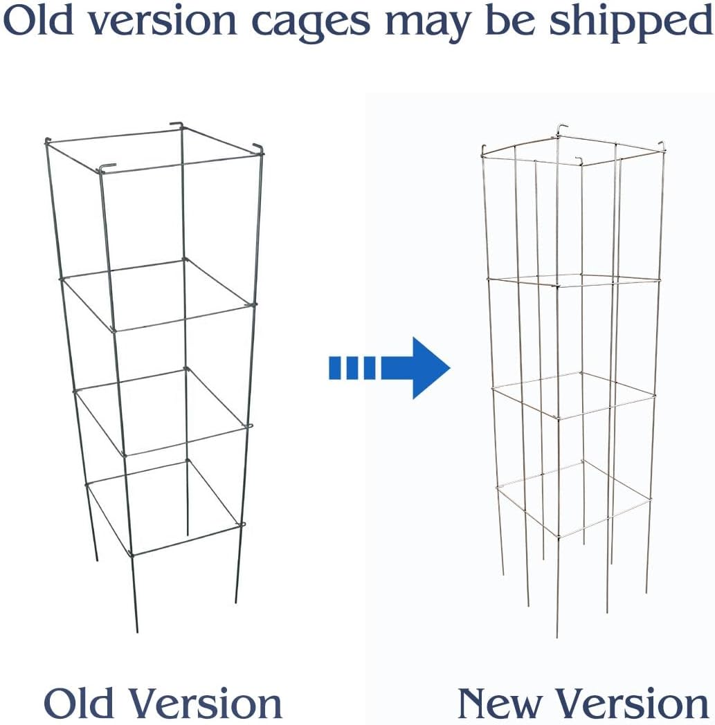 46" Height 12" Width 5PCS Galvanized Square Folding Tomato Cage,Plant Support Stake Tower