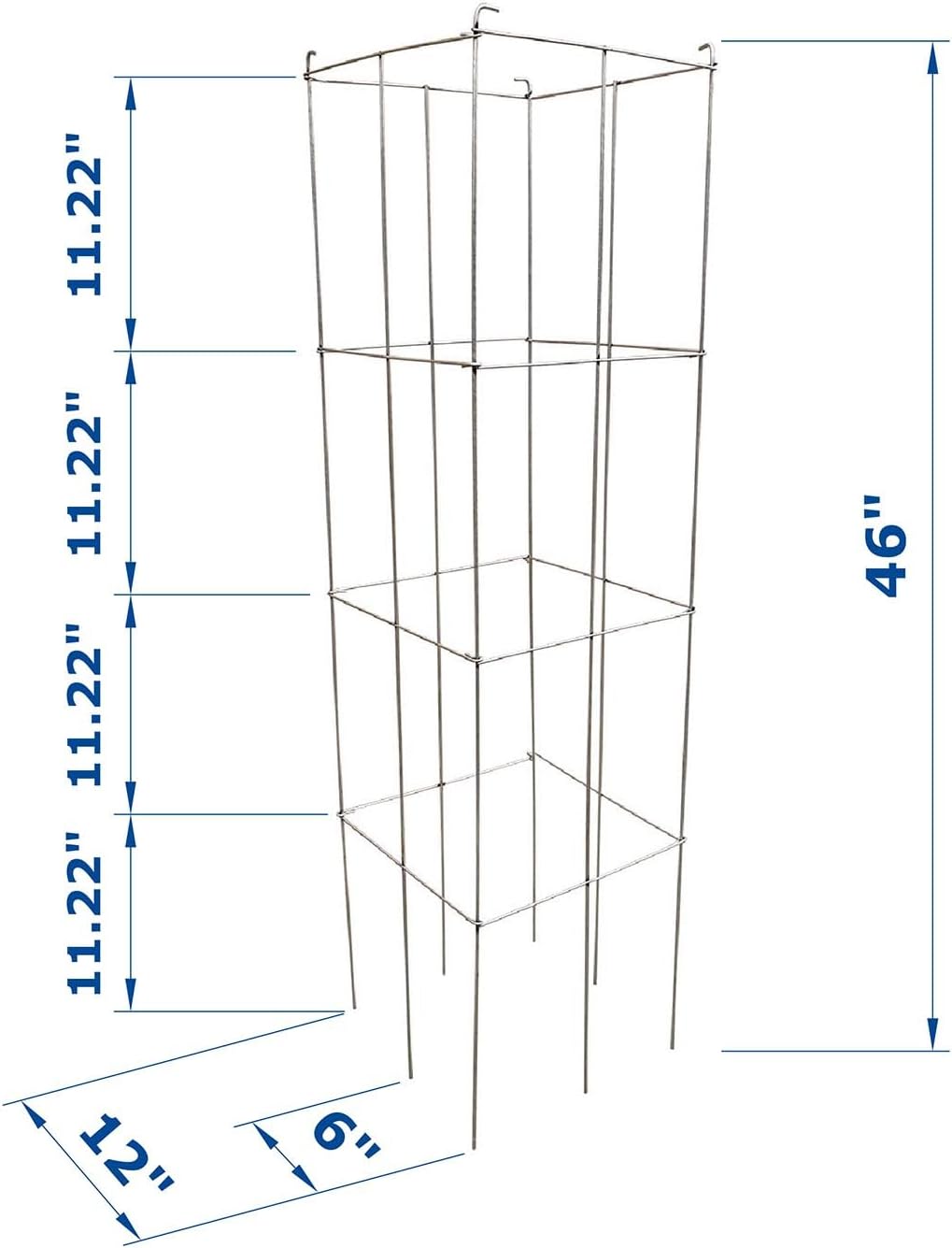 46" Height 12" Width 5PCS Galvanized Square Folding Tomato Cage,Plant Support Stake Tower