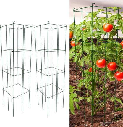 46" Height 12" Width 5PCS Galvanized Square Folding Tomato Cage,Plant Support Stake Tower