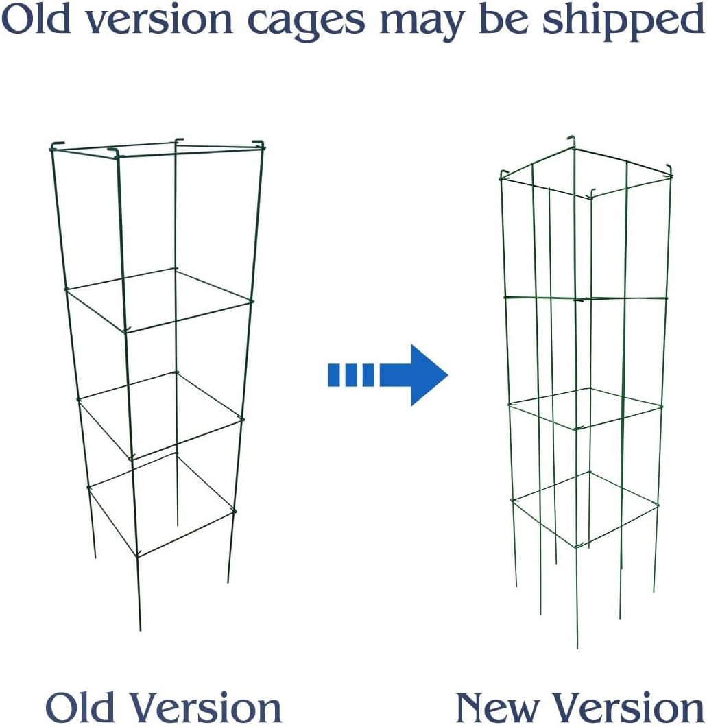 46" Height 12" Width 5PCS Galvanized Square Folding Tomato Cage,Plant Support Stake Tower