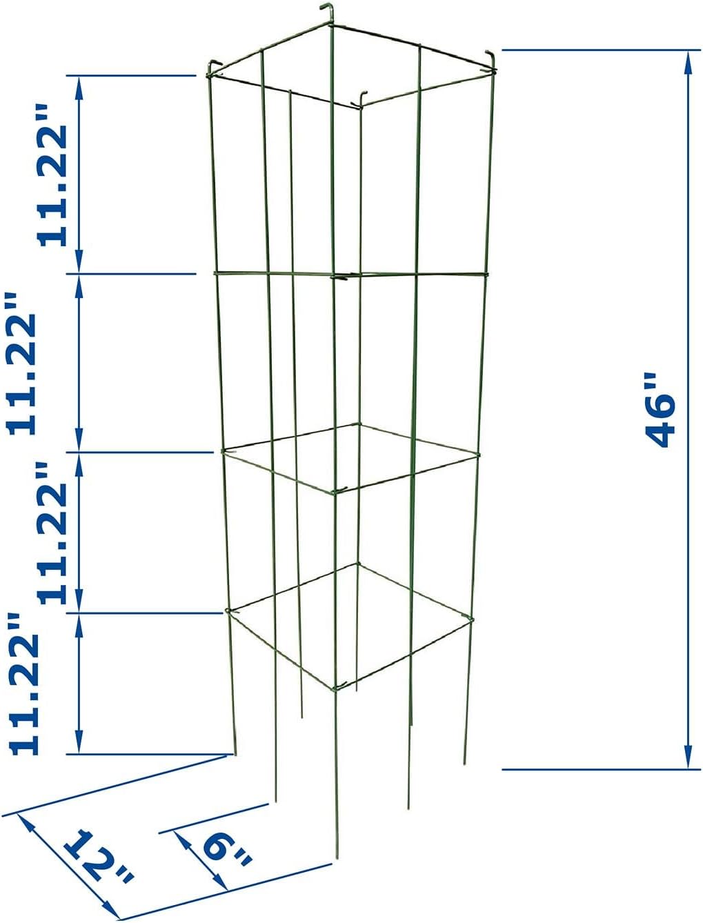 46" Height 12" Width 5PCS Galvanized Square Folding Tomato Cage,Plant Support Stake Tower
