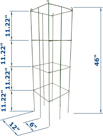 46" Height 12" Width 5PCS Galvanized Square Folding Tomato Cage,Plant Support Stake Tower